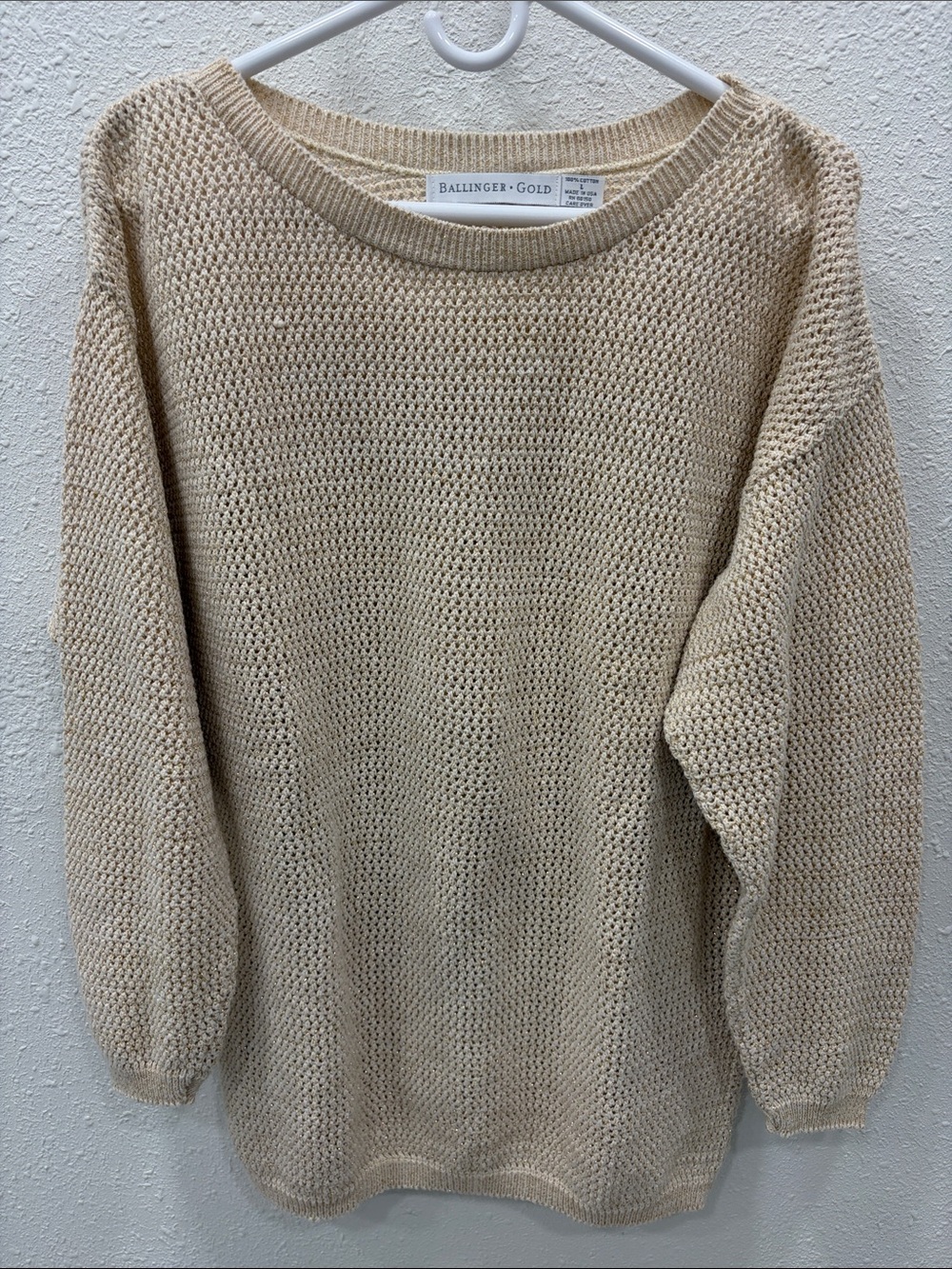 Ballinger + Gold Cream Open-Knit Crewneck Sweater